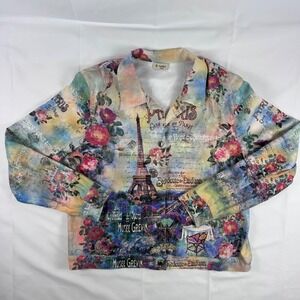 Vintage Cactus Y2K Blazer Jacket Lg Watercolor Paris Theme Artwork Whimsical